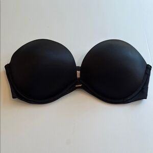 VICTORIA'S SECRET BLACK SATIN STRAPLESS PUSH-UP BRA SIZE 36C GEL INSERTS